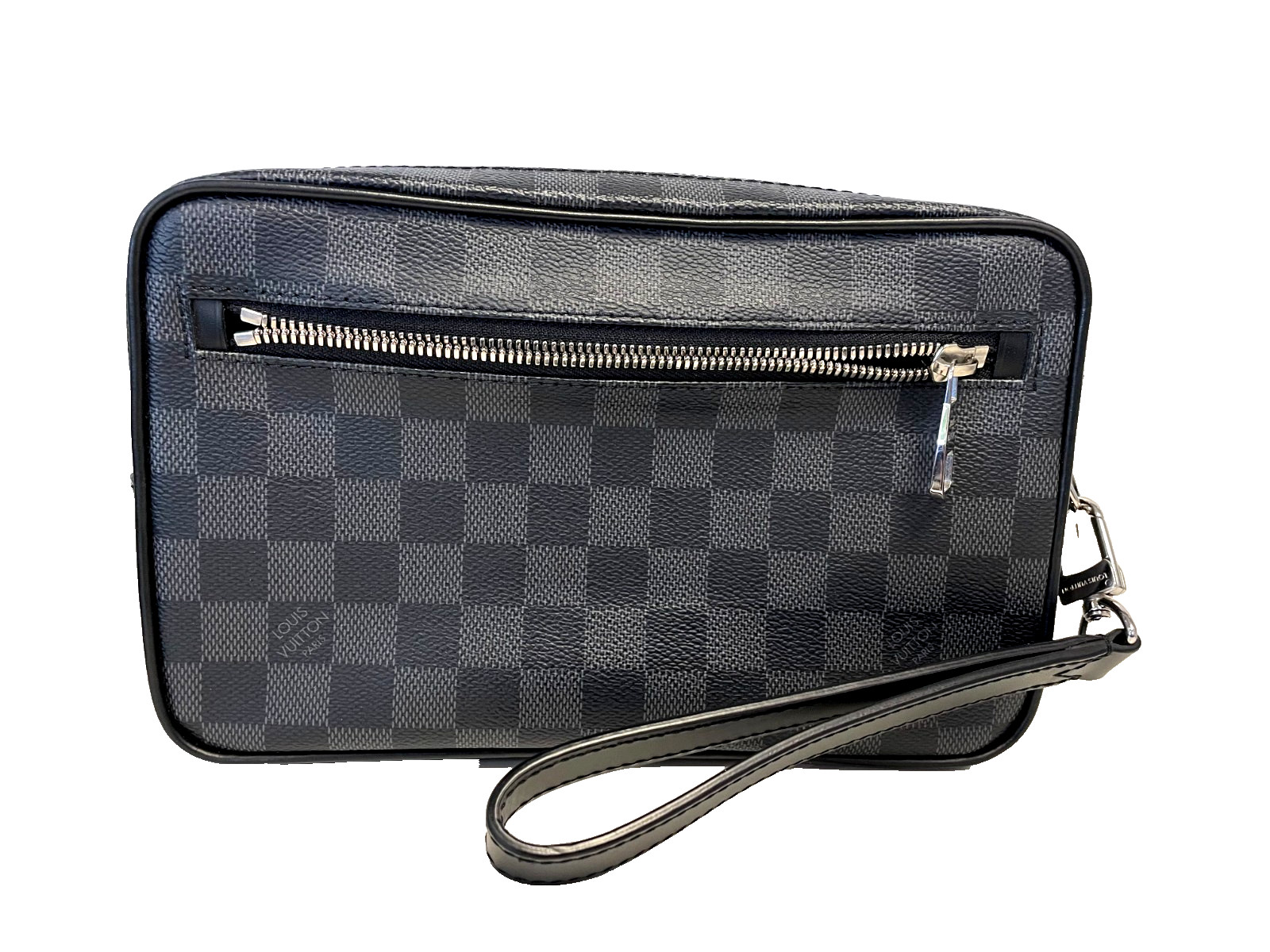 Authentic Louis Vuitton Pochette Kasai Clutch Damier Graphite Canvas Black W/BOX