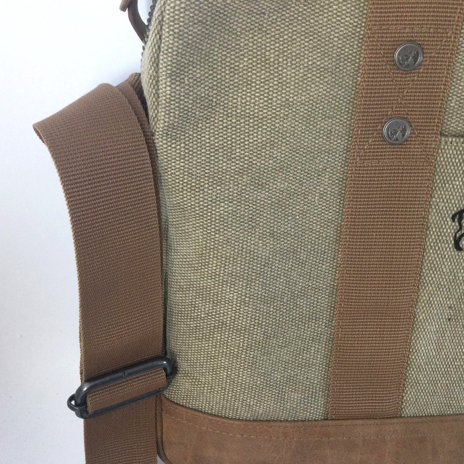 David Bitton Messenger Laptop Bag Canvas Polyester Faux Leather Buffalo Logo