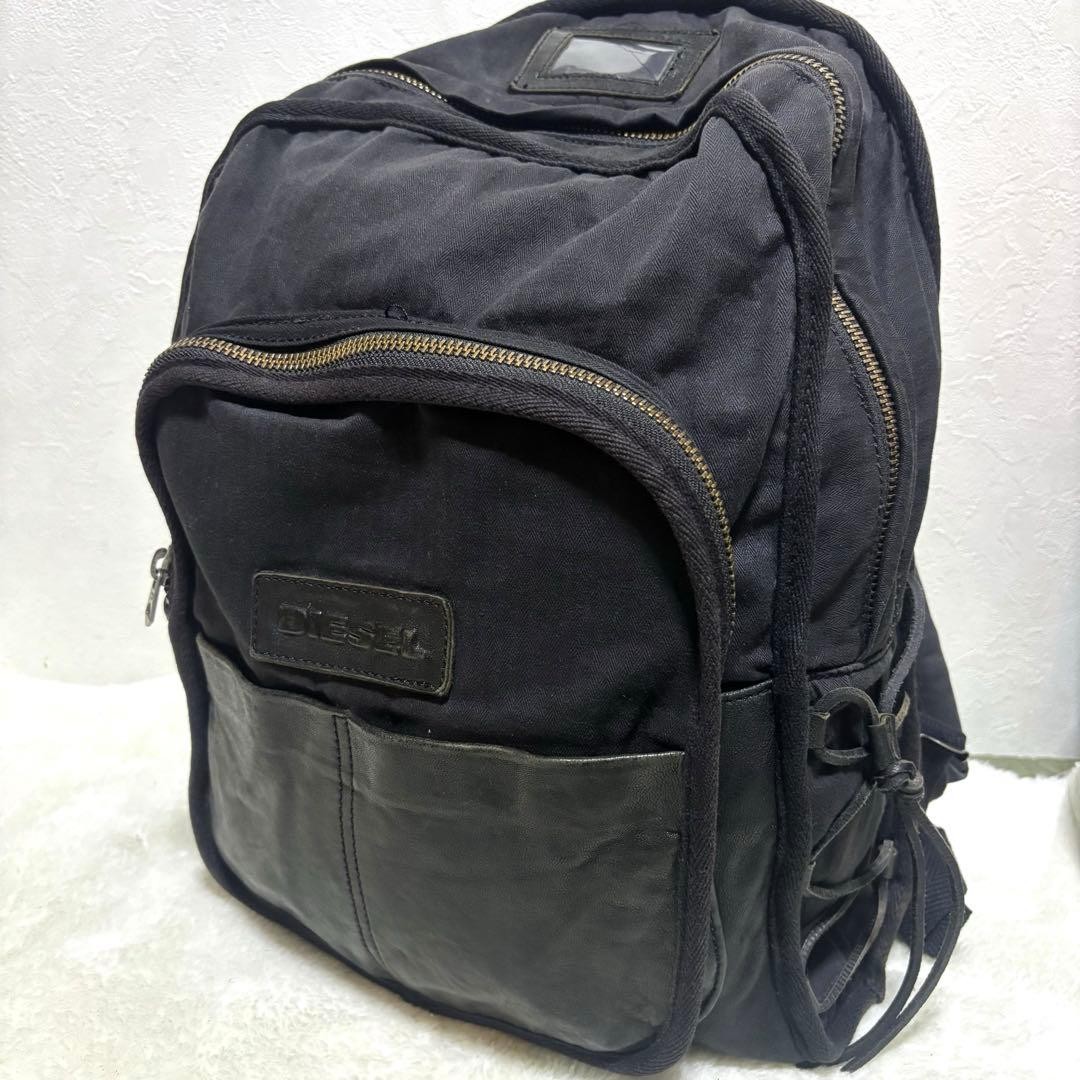 Diesel Men Vhtf Backpack Laptop Storage Denim Leather Black 45×30×9cm Luxury ITA
