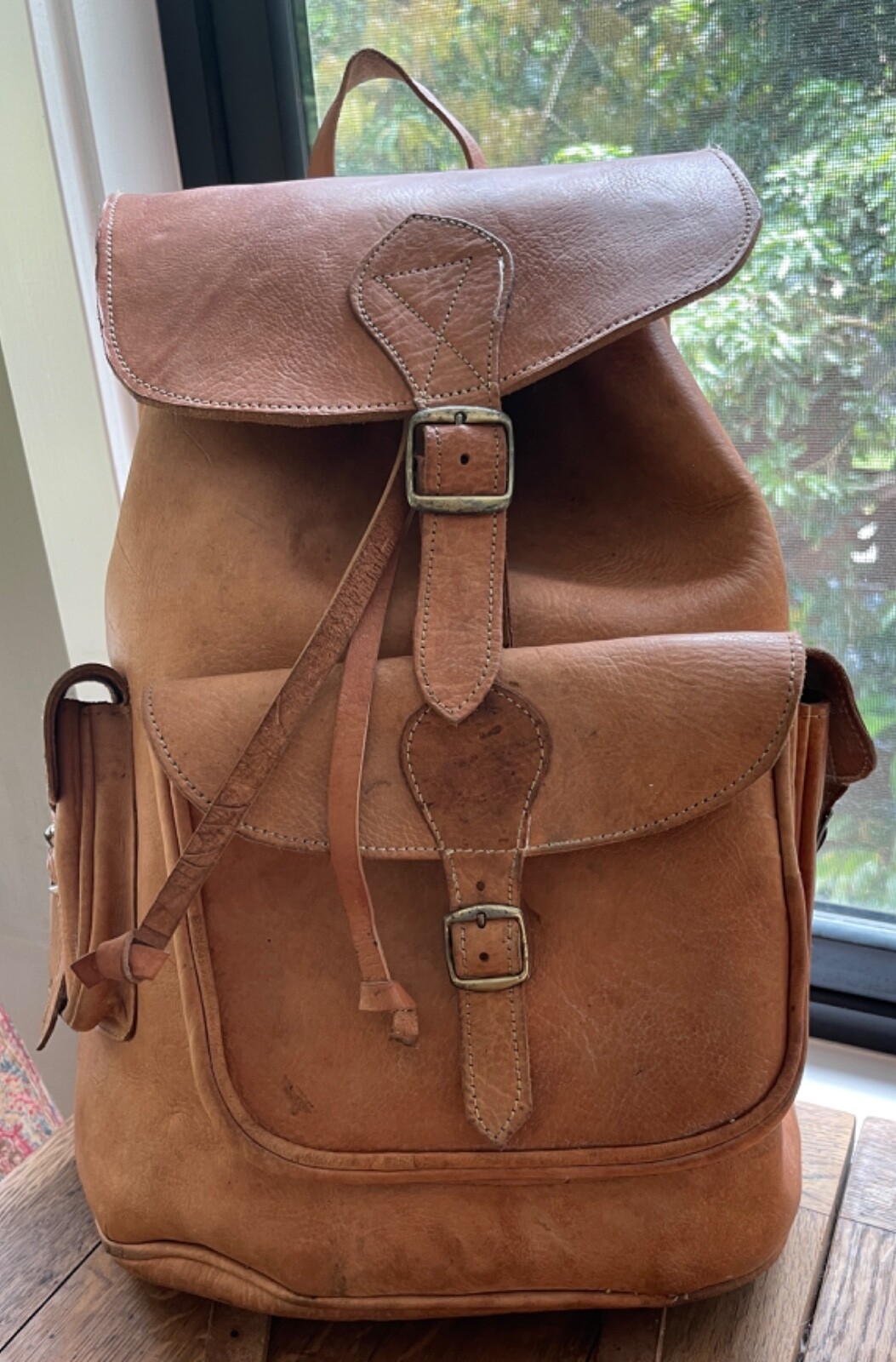 Moroccan ALL Leather Backpack Handmade: 16.5″ x 12″ x 6″