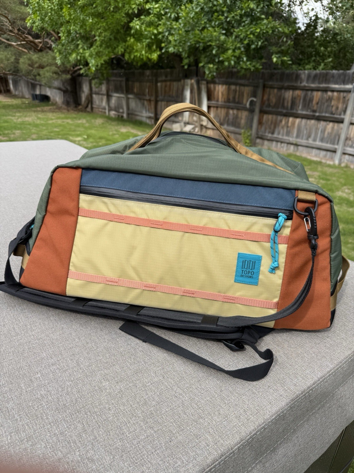 Brand New TOPO DESIGNS “Mountain Duffel” 40L Multicolored Backpack Duffel Bag