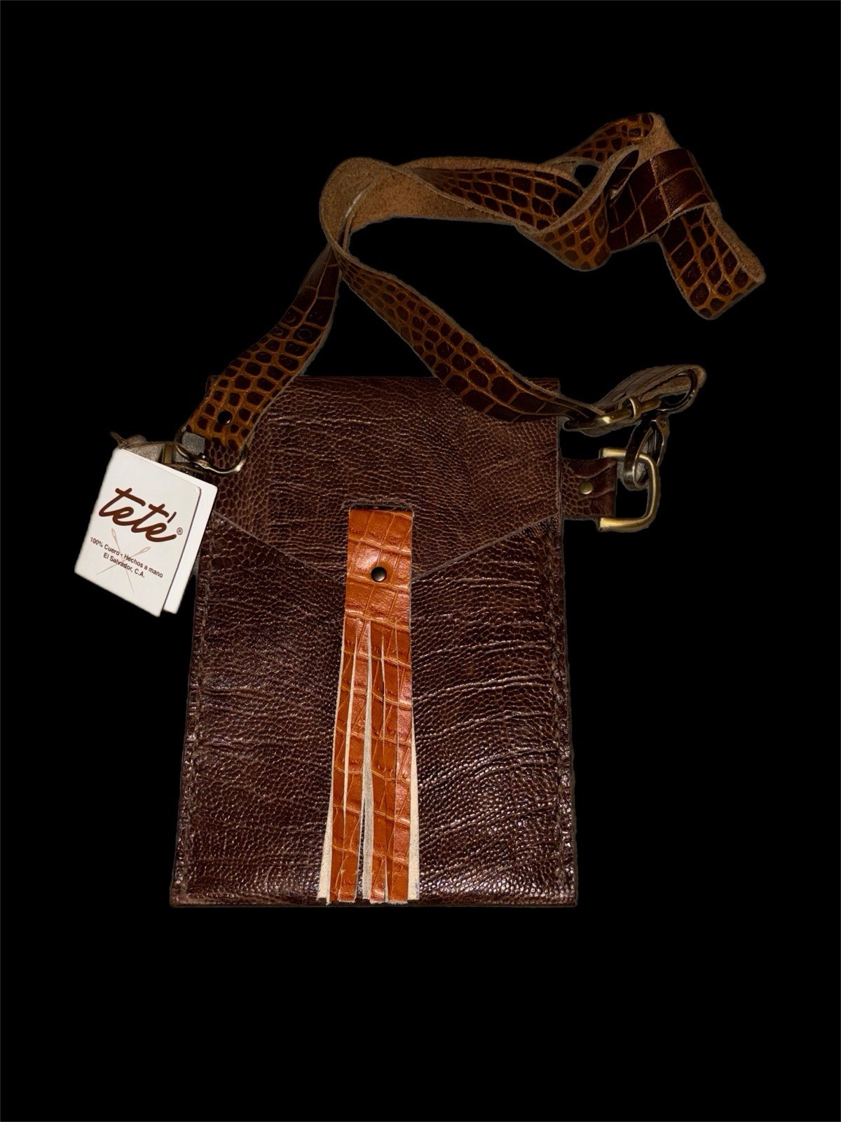 teté Hand made genuine leather Brown Animal Print unisex crossbody Bag