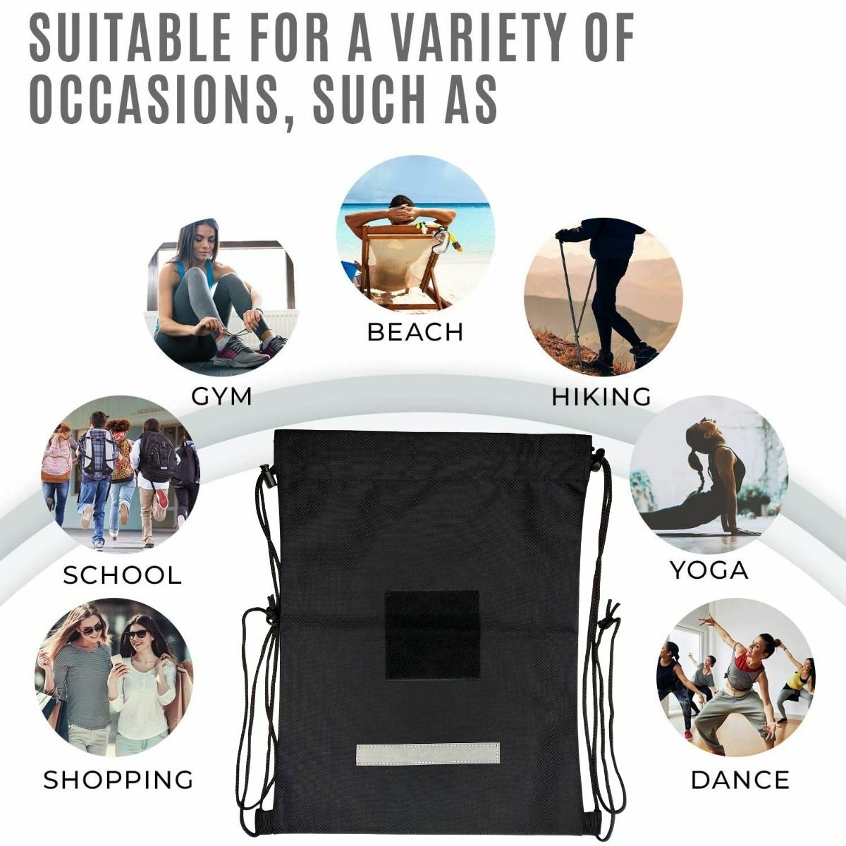 Drawstring Bag Sling Backpack Heavy Duty Gym School Day Reusable Bug Out Cinch