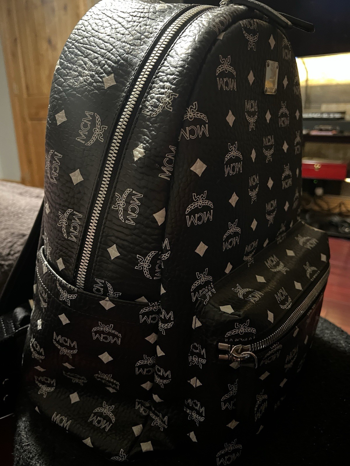 MCM Stark Logo Monogram Leather Backpack