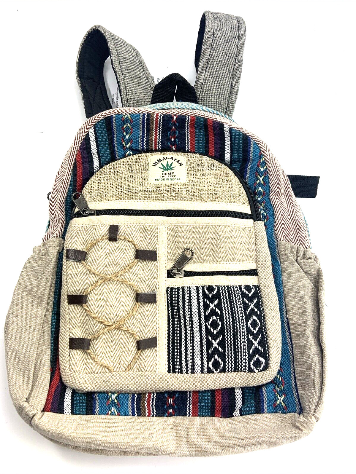 Himalayan Hemp THC Free Multi Color MEDIUM Handmade Backpack NWT