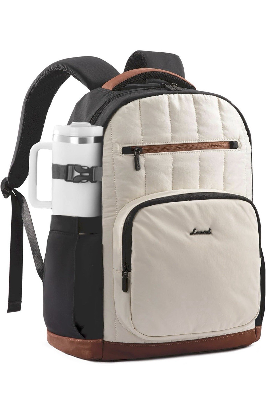 LOVELOOK 15.6” Laptop Backpack Travel Work Bag Fits 40 Oz Stanley Cup Wht./Blk