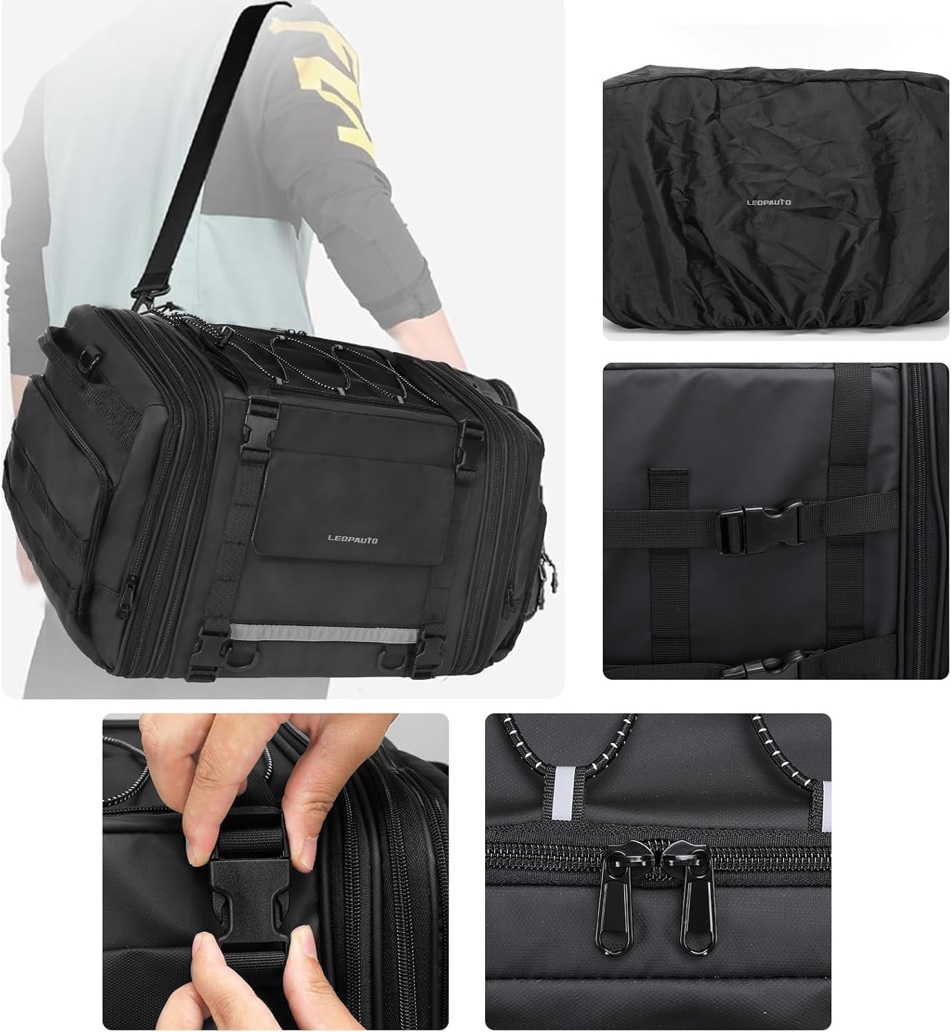 Motorcycle Tail Bag, 32-48L Waterproof Large Capacity Motorcycle Travel Lugga…