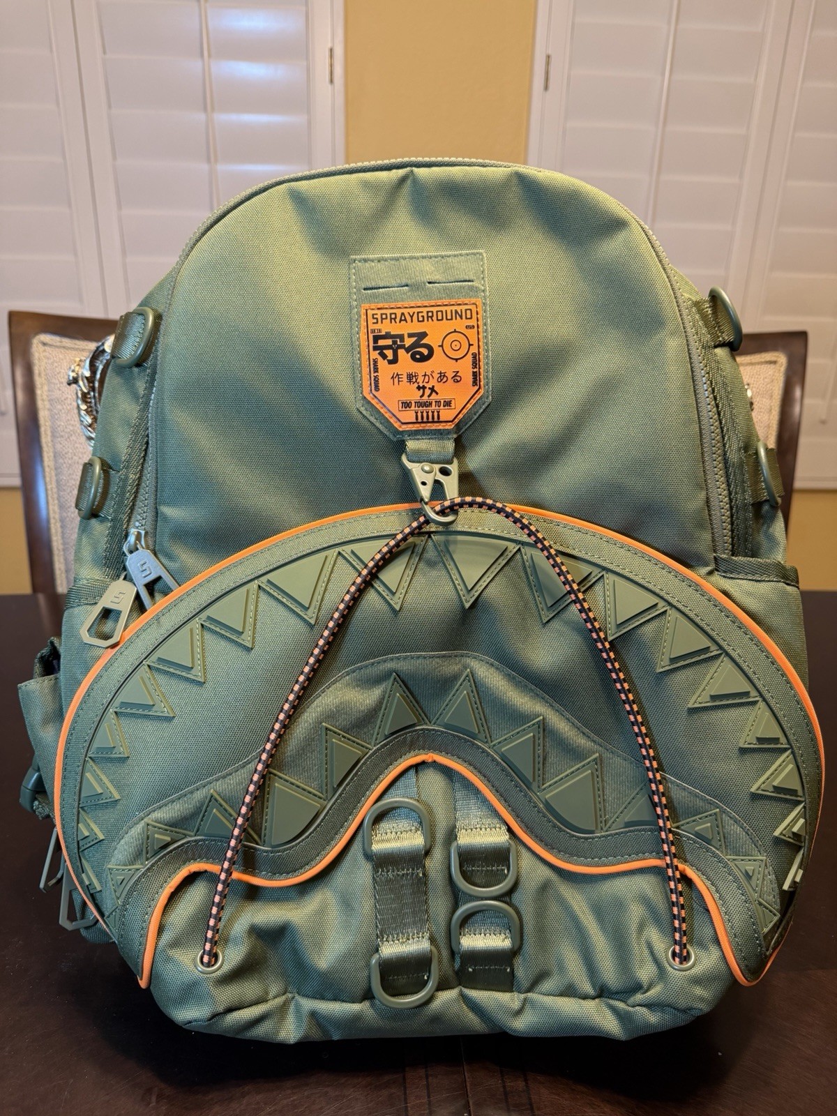 New Sprayground Special Ops Shark Squad Backpack Military Green Shark Mouth