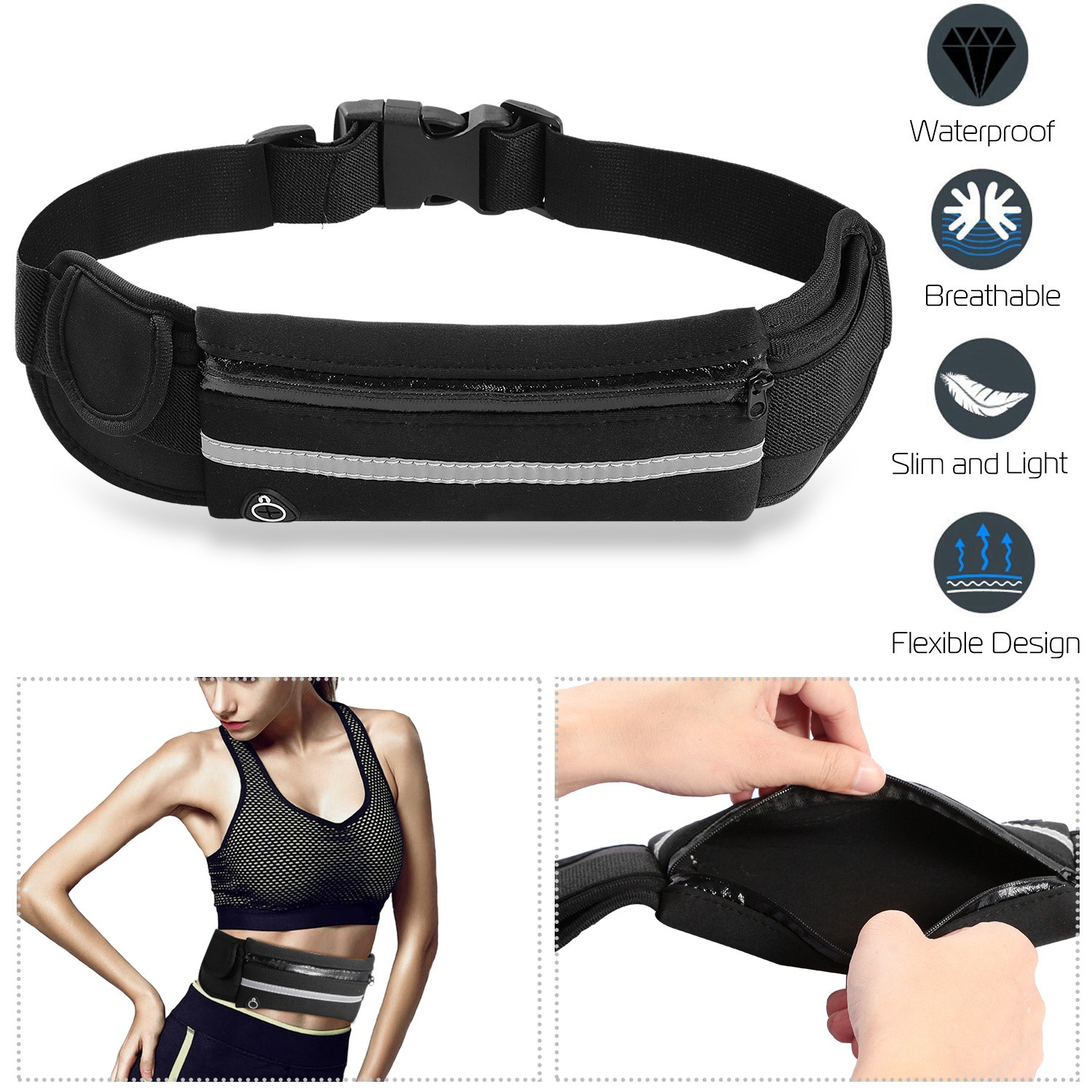 Sports Running Waist Bag Waterproof Adjustable Belt Pouch for Fitness Travel