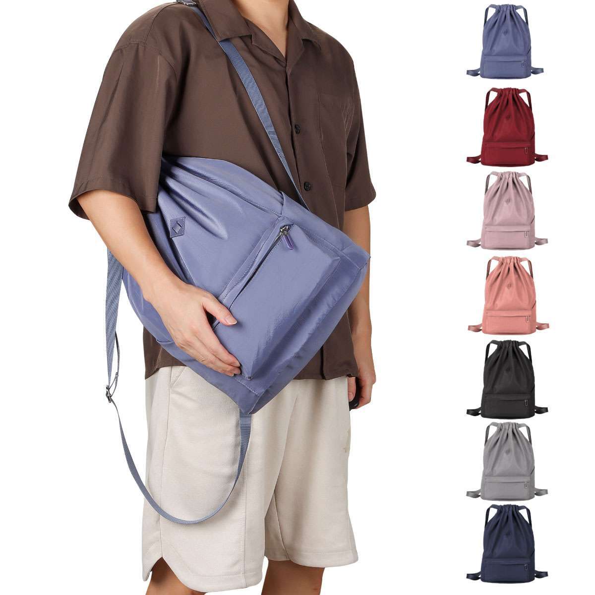 Drawstring Backpack Zipper Side Pocket Sport Gym Waterproof Cinch Sack Pack Bag
