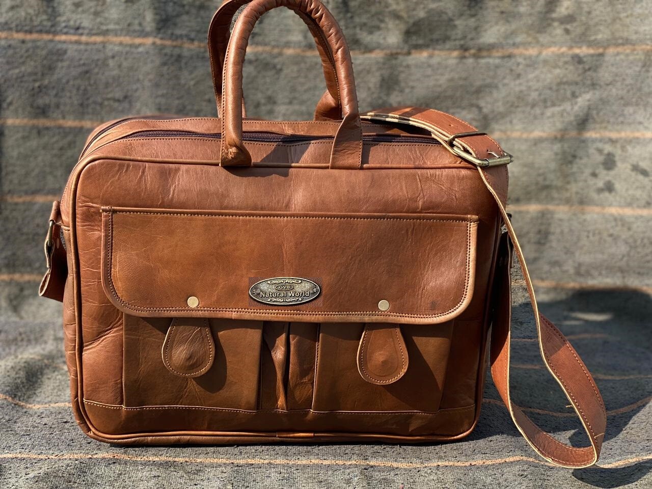 Handmade Satchel Laptop Bag Vintage Leather Briefcase Messenger Bag (15.5 Inch)