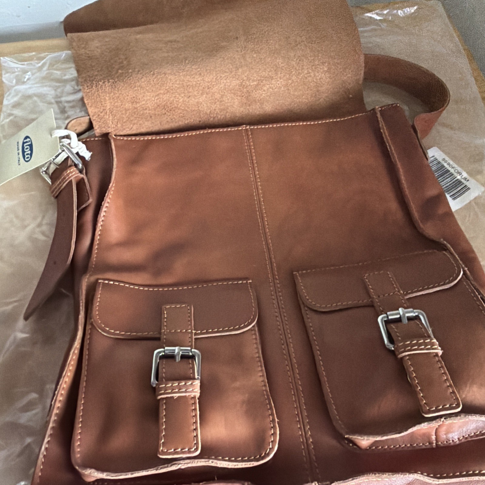 Floto Brown Leather Messenger Bag New With Tags Brown Solid Leather
