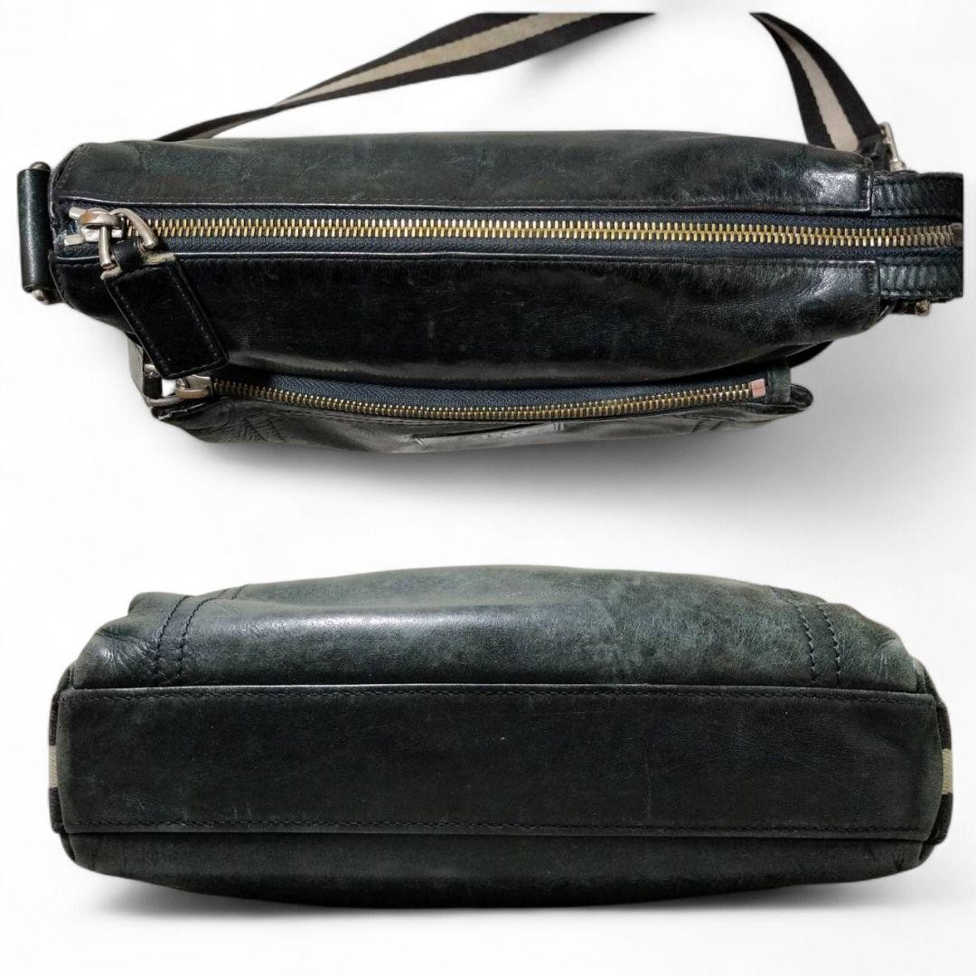 Authentic Bally Shoulder Bag Trainspotting Stripe Leather 28cm Black Crossbody