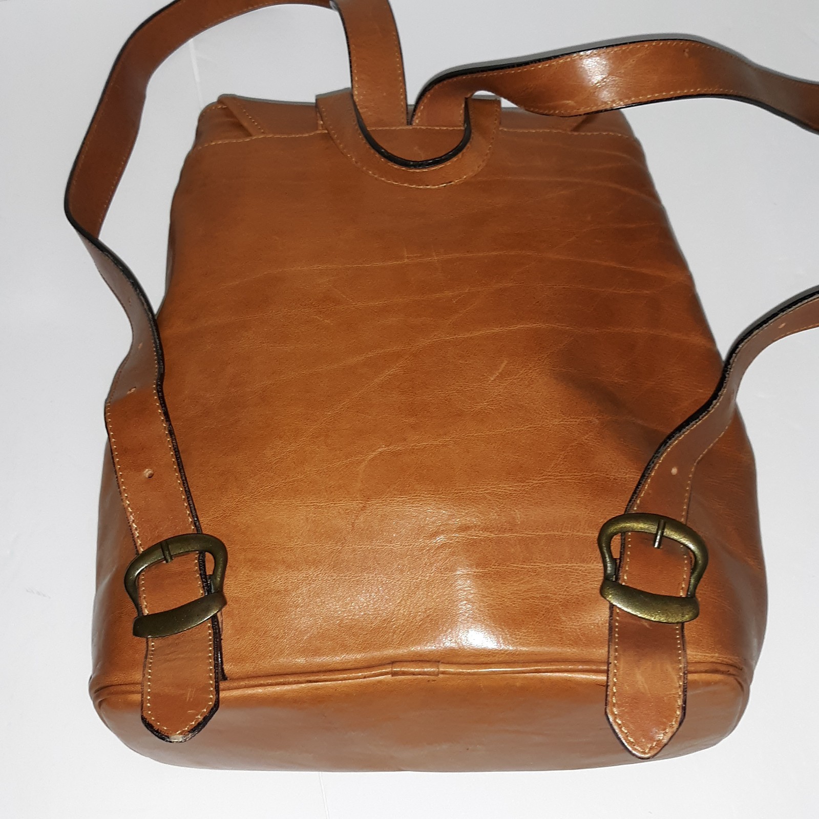 Vtg OROTON Australian Katoomba Backpack Leather Bag Cognac Drawstring Adj Straps