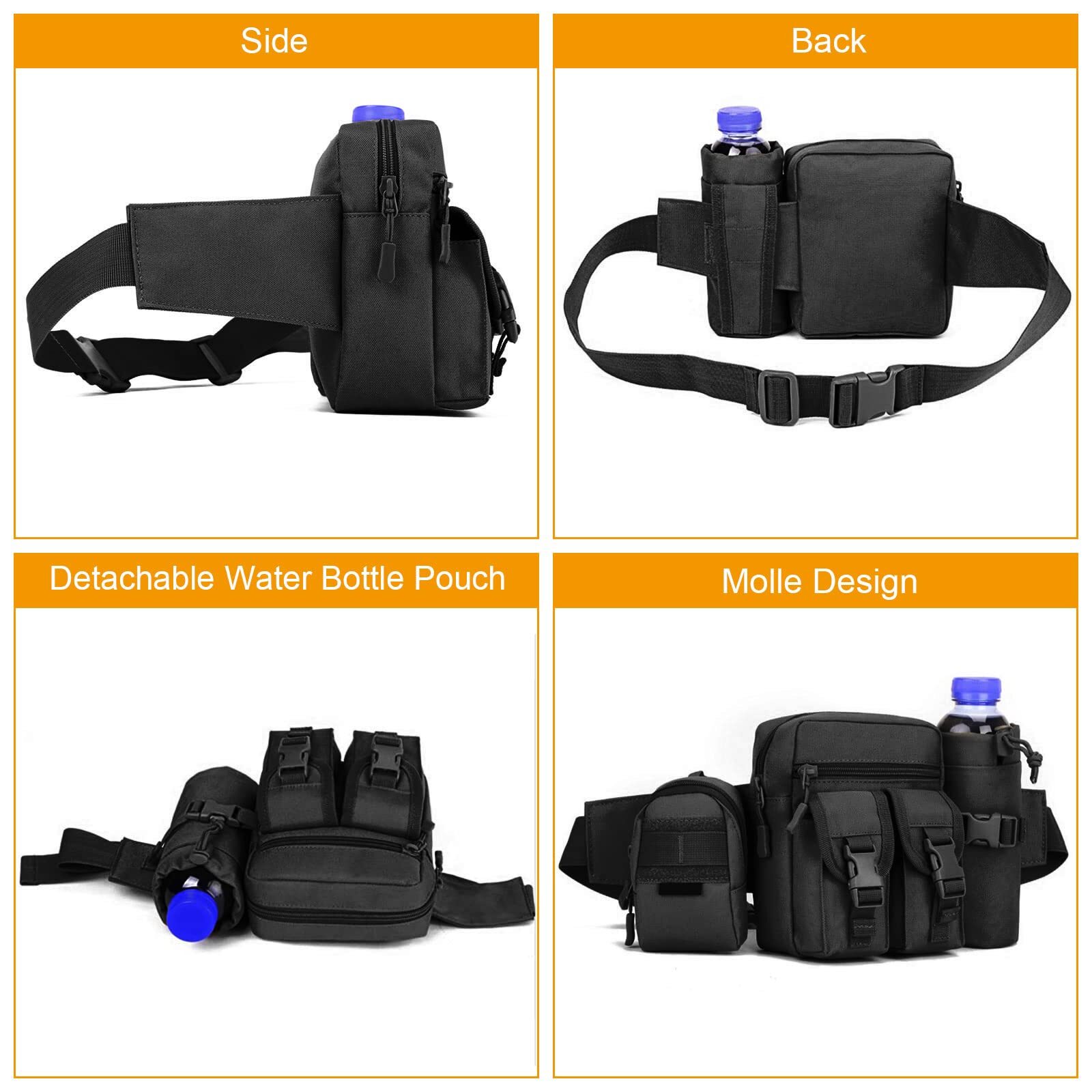 Tactical Waist Bag Military Fanny Pack Men Utility Bag with Water Bottle Holder