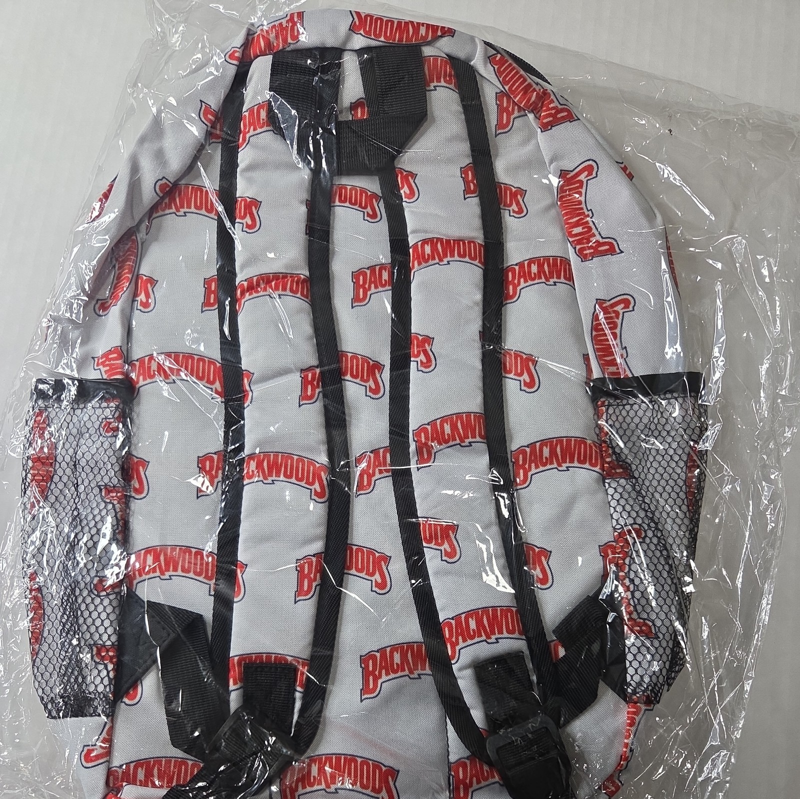 Backwoods Backpack White Backpack Red and Black Lettering Adjustable Straps New