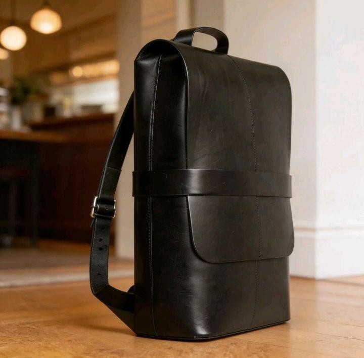 Luxury Full Grain Black Leather Backpack Minimalist Designer Travel Bag