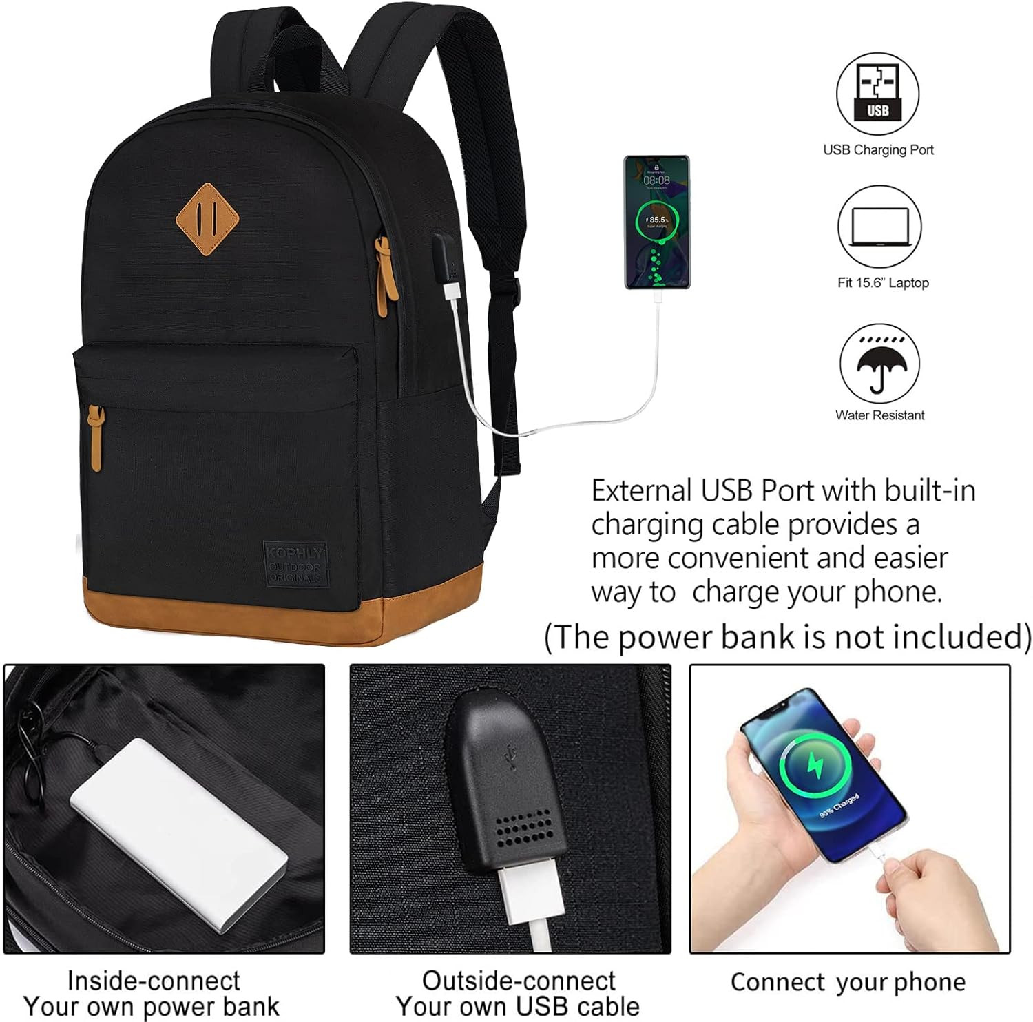 Large Travel Laptop Backpack with USB Charging Port for Men and Women, Classic S