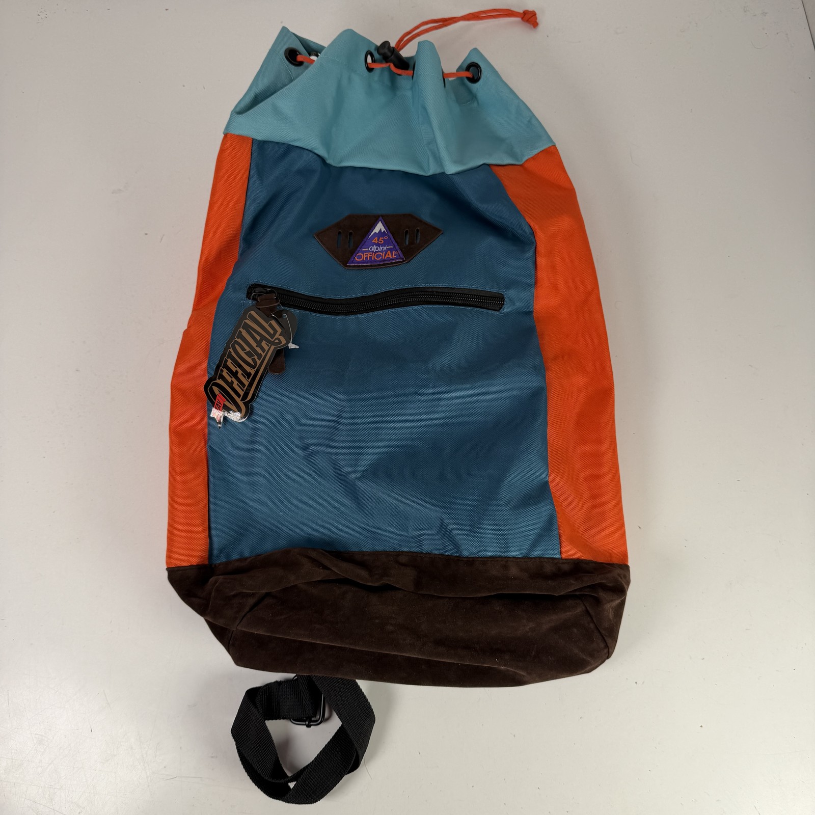 Alpini Official Drawstring Duffel Bag Backpack Teal Orange Suede Base Men’s