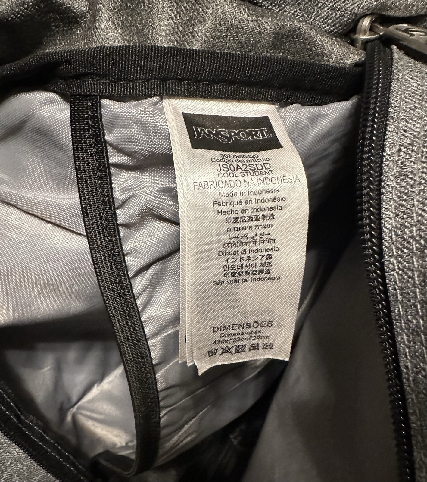 JanSport Backpack Cool Student Laptop Gray Faux Brown Leather Bottom