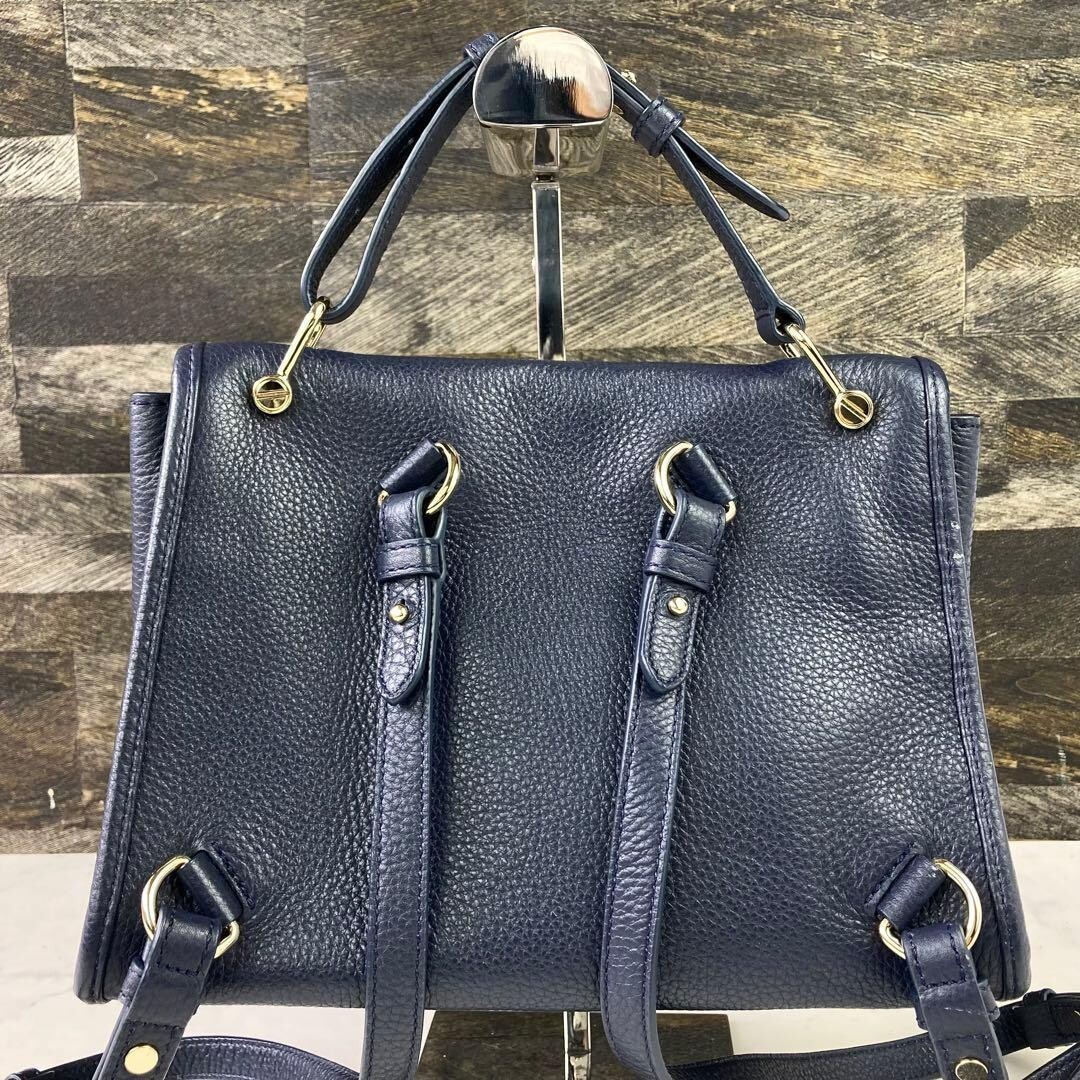 BALLY Backpack 2 way BLOOM HOBO Leather Navy Authentic From Japan