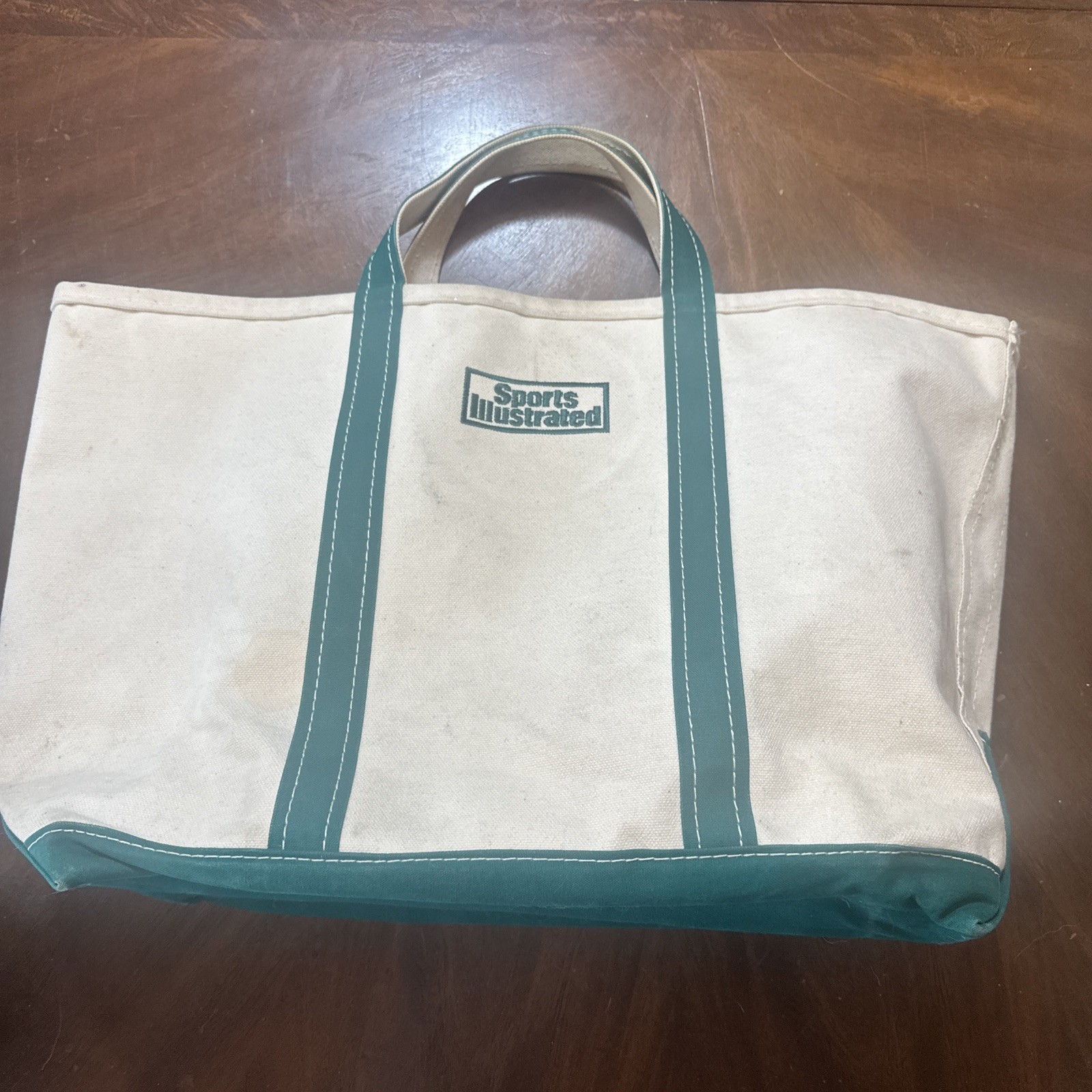 Vintage LL Bean Boat and Tote Large Green White USA Made