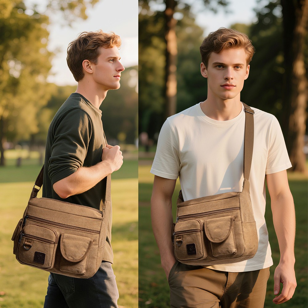 Messenger Bag for Men Retro Canvas Satchel casual Briefcases Laptop Bag fit 12in