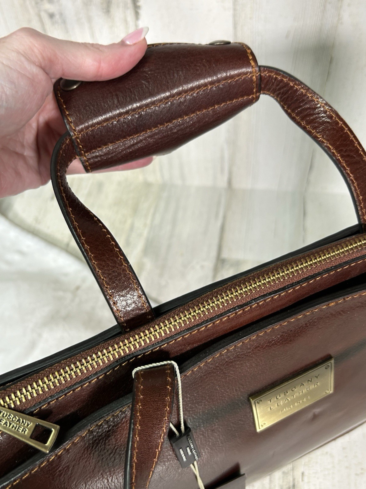 NWT Tuscany Palermo Leather 3-Compartment Unisex Briefcase Brown Made In Italy