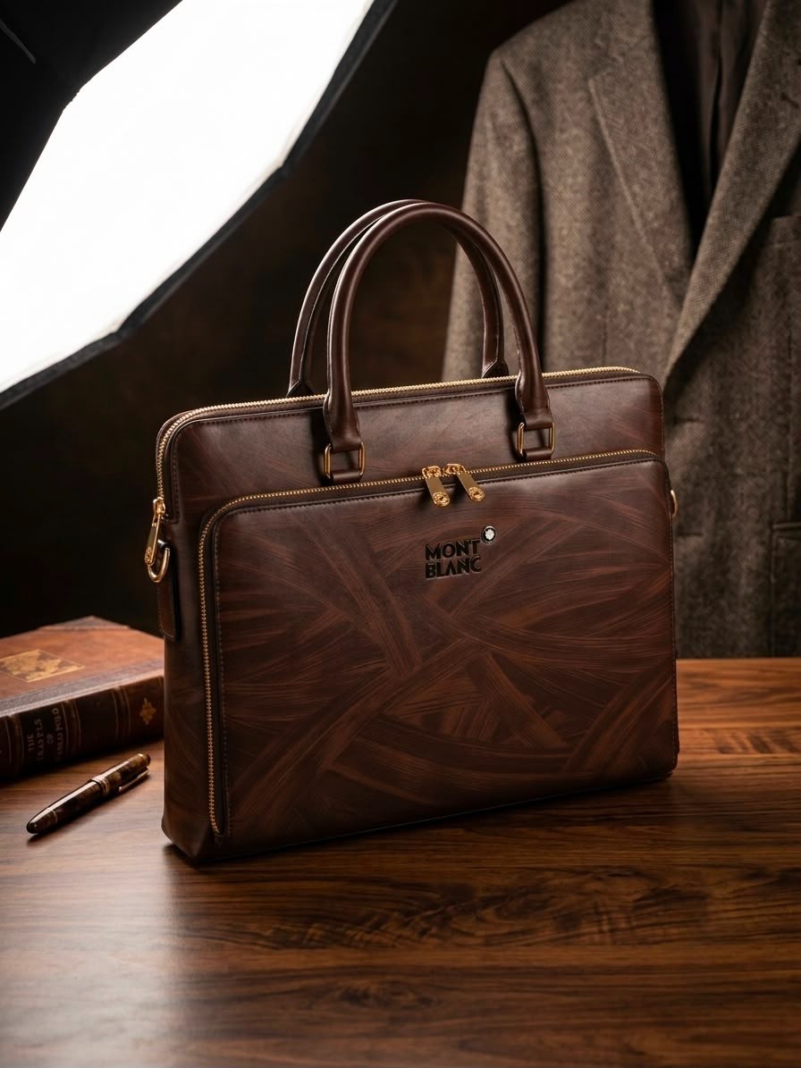 Montblanc Brown Leather Executive Briefcase & Laptop Bag with Gold Har