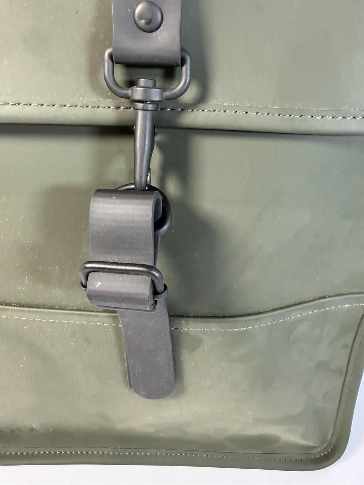RAINS Waterproof Backpack Olive Green Rubberized Laptop Bag Minimalist Unisex