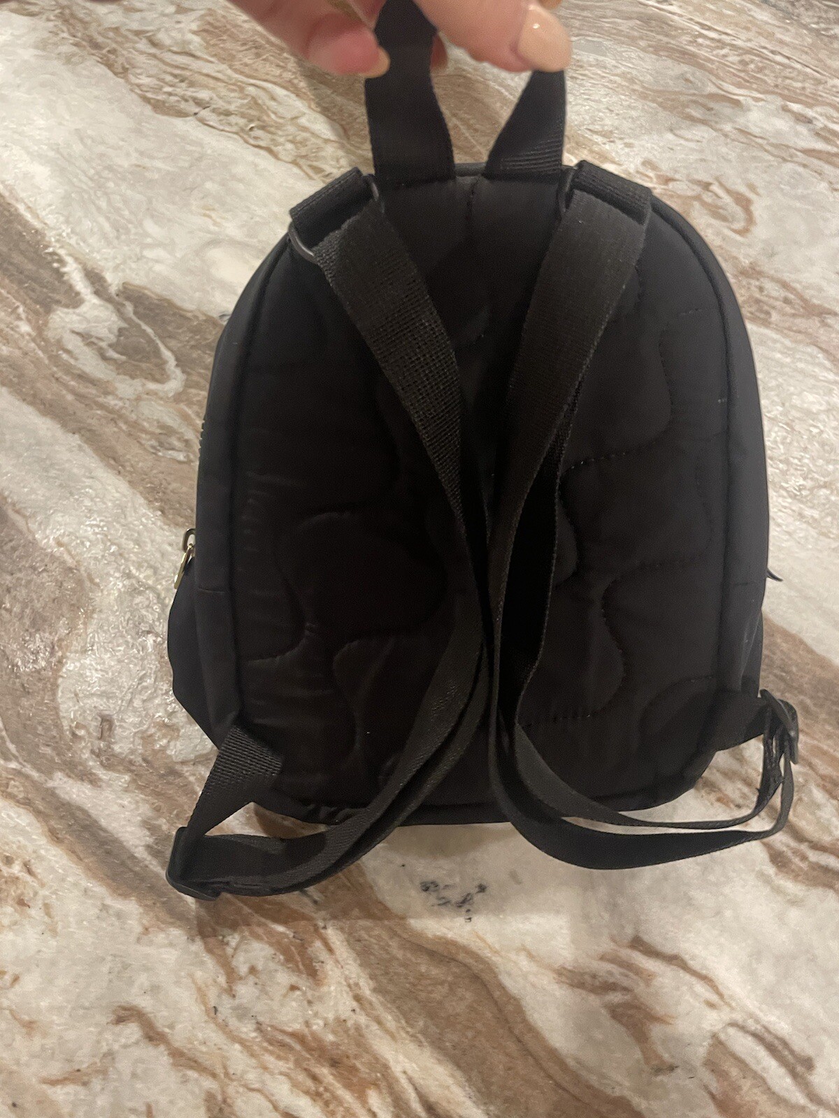 ADIDAS MINI LINEAR BACKPACK BAG BLACK WHITE GOLD 8.5″H x 10.5″W x 5″D