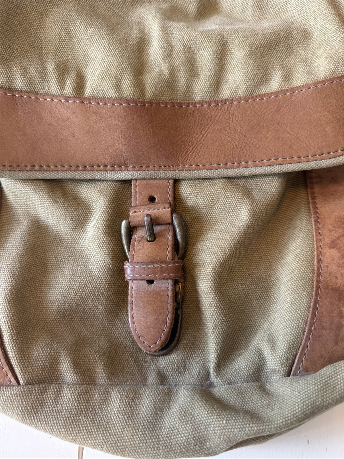 LL Bean Leather Canvas Crossbody Messenger Bag Flap Distressed Field Purse
