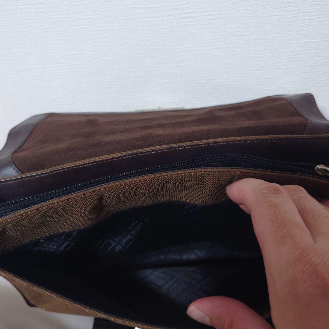 [Good Condition] Dunhill Second Bag Canvas x Leather Brown Flap Lock Hardware