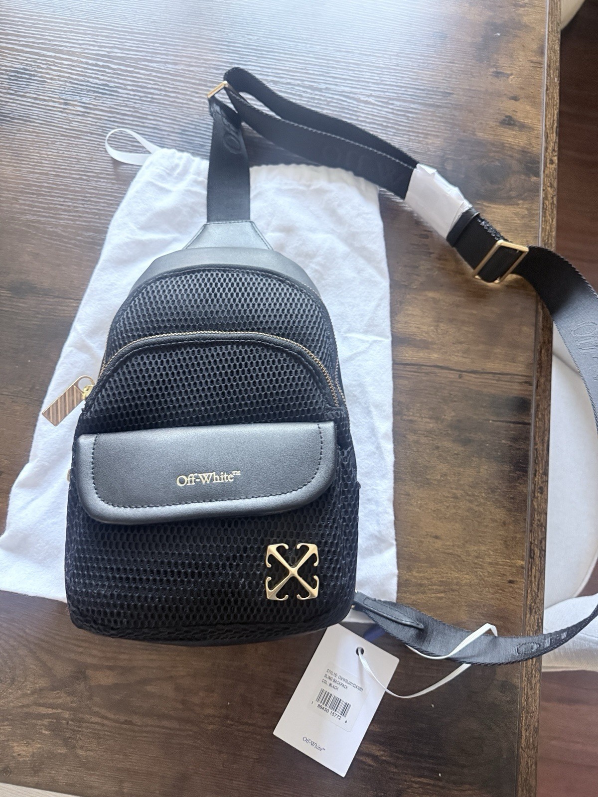Off-White Black Men’s Crossbody Sling Bag, Zip Closure, Adjustable Strap