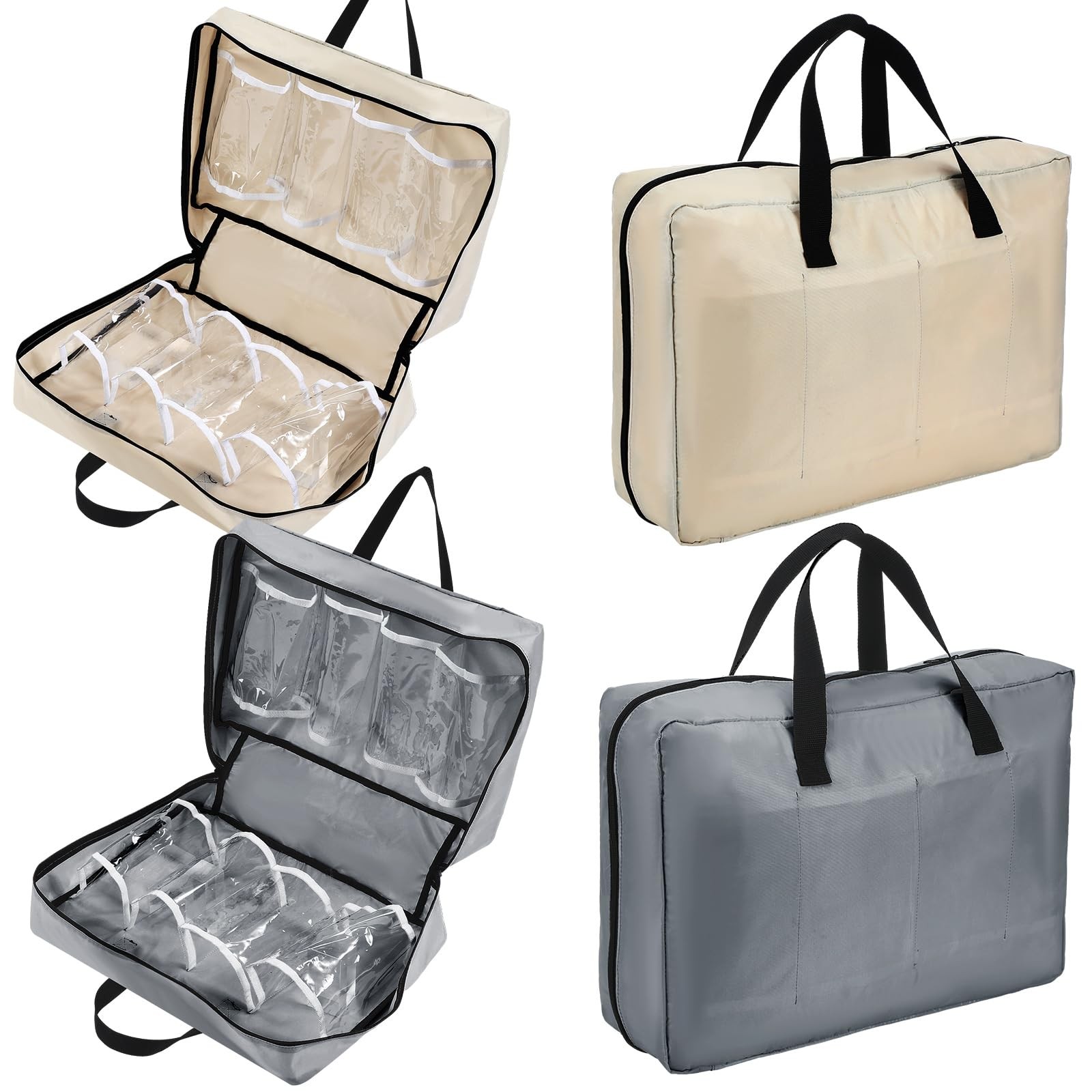 Vinsatin 2 Pcs Shoe Bags for Travel with Handle Zipper Light Gray, Beige