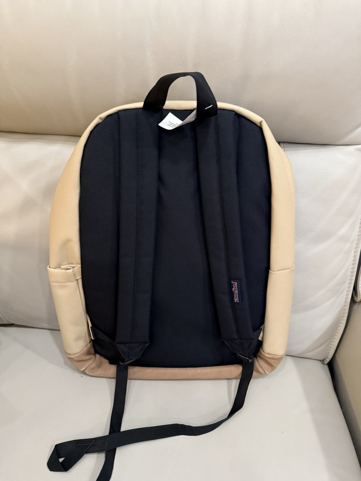 JanSport Zip Backpack Beige Brown Black Padded Adjustable Straps Pockets