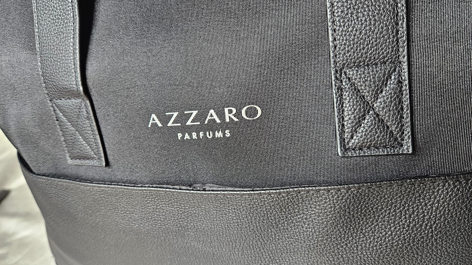 Azzaro Parfums Duffle Weekender Gym Overnight Bag Black Canvas Faux Leather NEW
