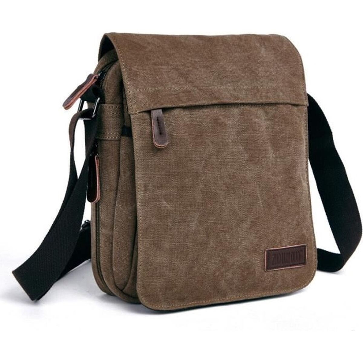 Vintage Men’s Solid Color Black Canvas Crossbody Bag 30x22x6.5cm