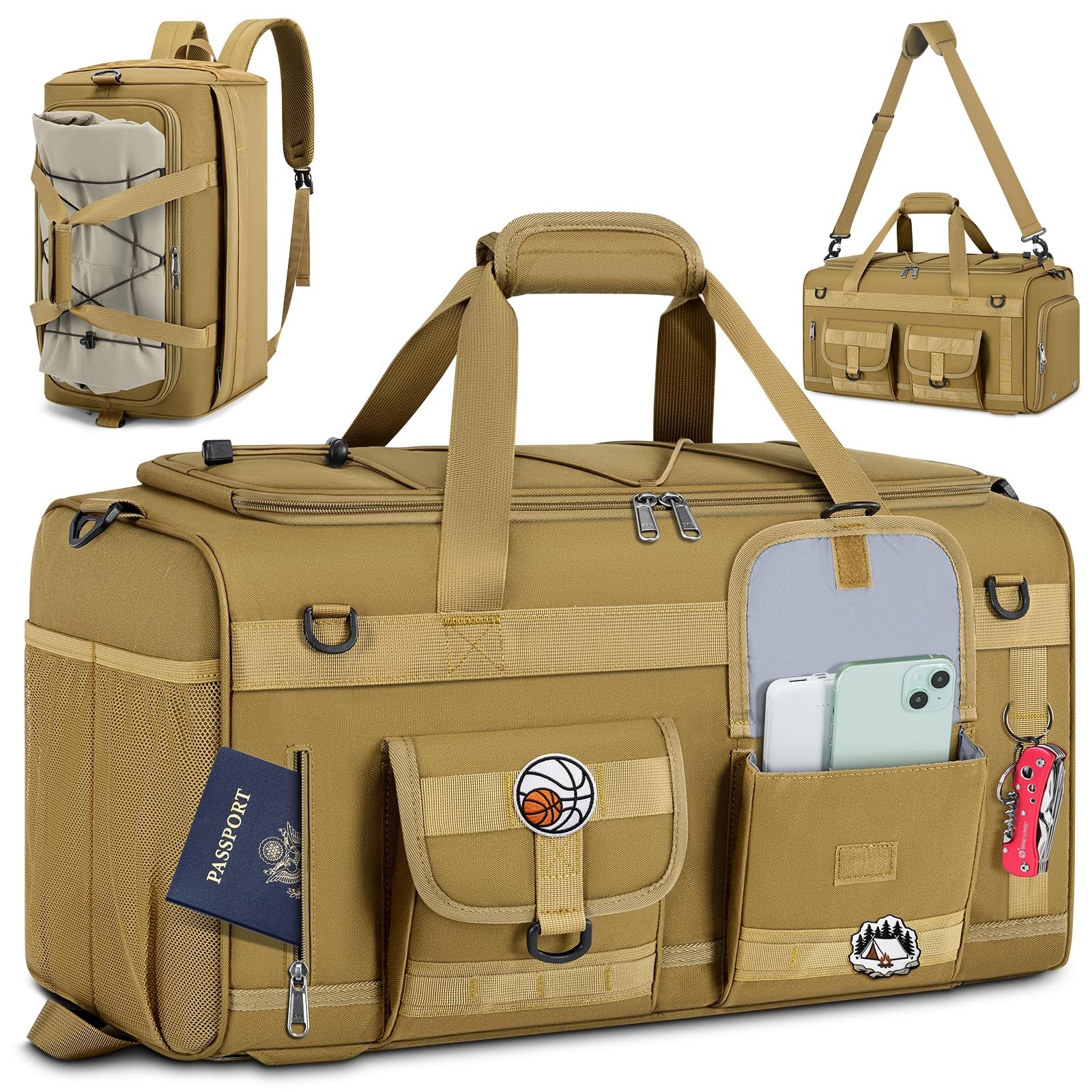 3 in 1 Gym Bag for Men, 45L Large Sports Duffle Bag with Shoe Compartment and…