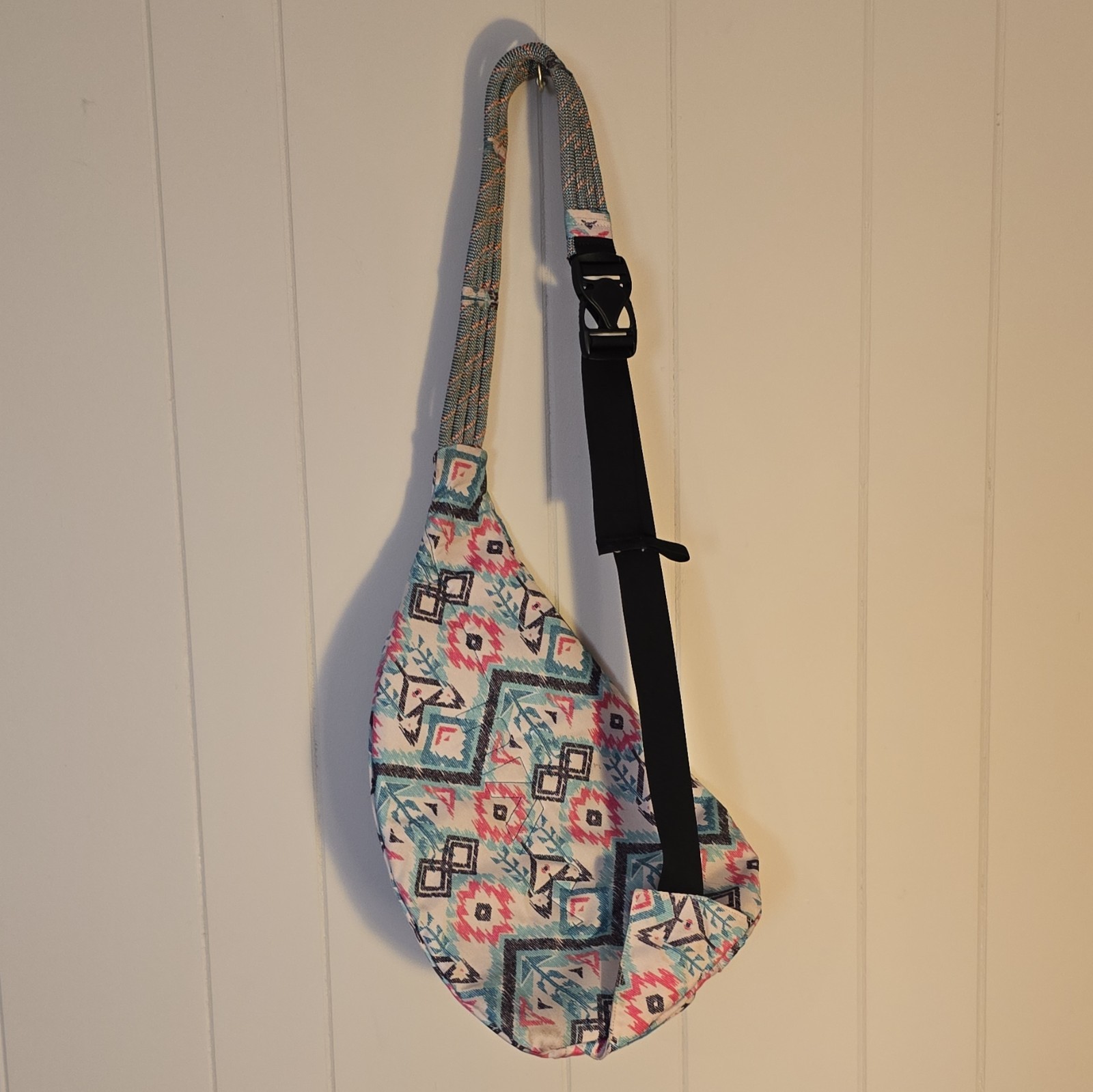 KAVU Geometric Multicolor Crossbody Sling Bag, Zipper & Buckle, Adjustable
