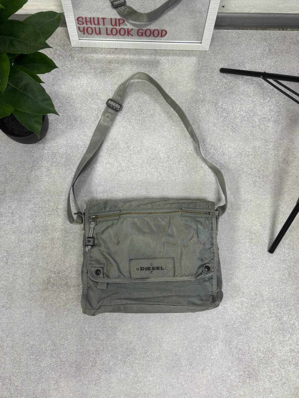 Vintage Diesel Y2K Grey Silver Shoulder Crossbody Sling Bag Men Rare Messenger