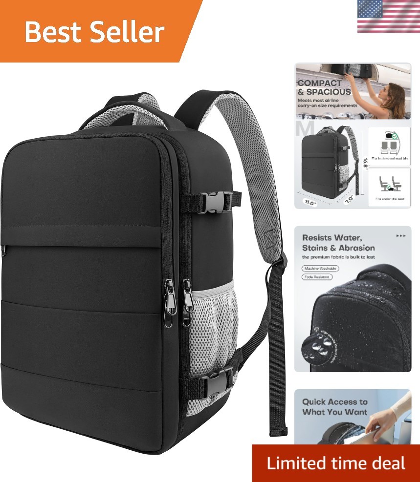 Water-Resistant Medium Black Travel Backpack | 6 Pockets & Adjustable Straps