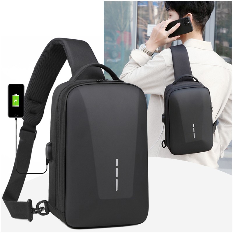 Anti-theft Combination Lock Chest Packs With USB Charging Port Fashion Business