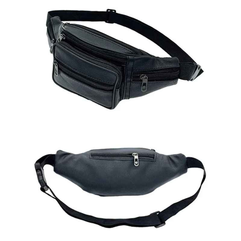 Fanny Pack Waist Bag Men Women PU Leather Multi Zippered Hip Belt Travel Purse