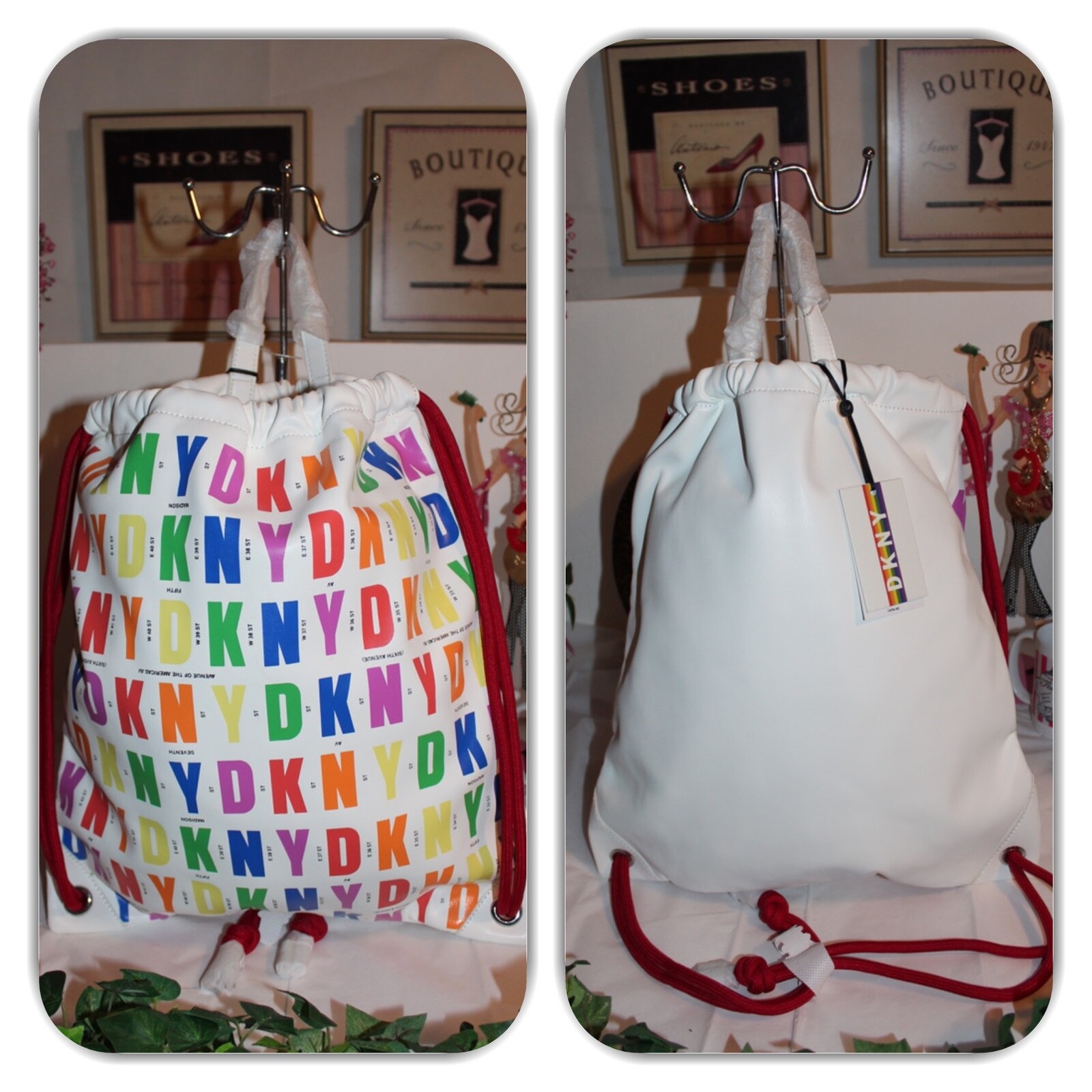 NWT-COUTURE DKNY WHITE RAINBOW COLOR(S) LIMITED EDITION DRAW STING BACKPACK!