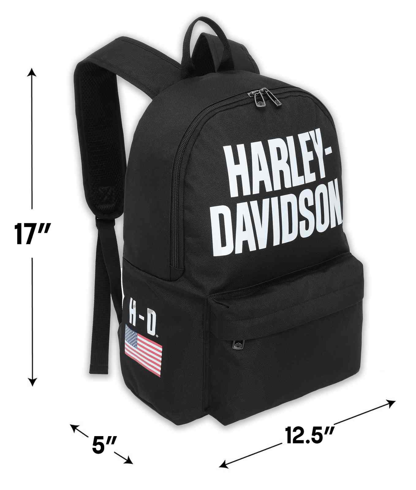 Harley-Davidson Rugged American Flag Graphic Durable Backpack, Black
