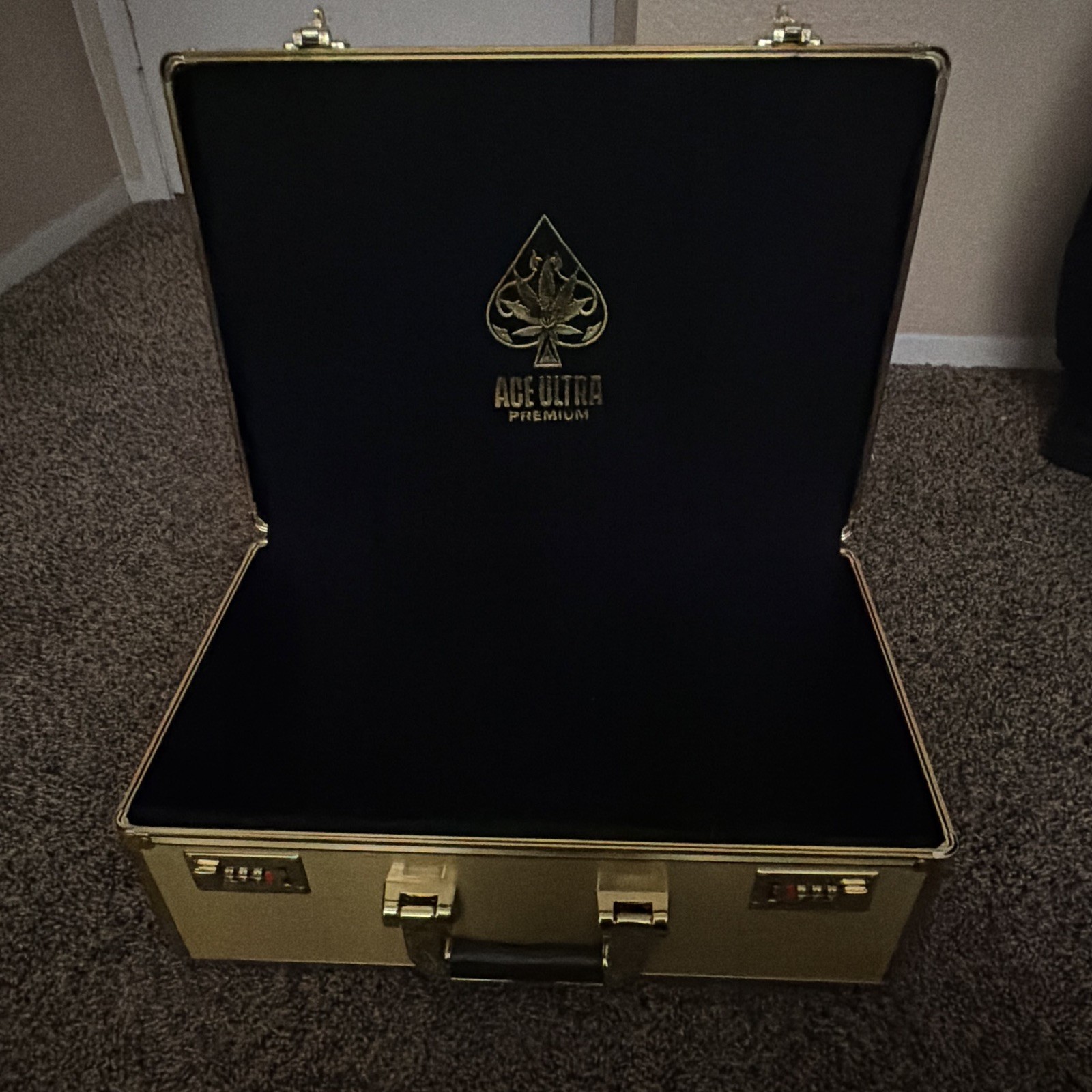 Ace of Spades Premium Gold Briefcase with Lock Combination Not Set Yet. 18x12x8