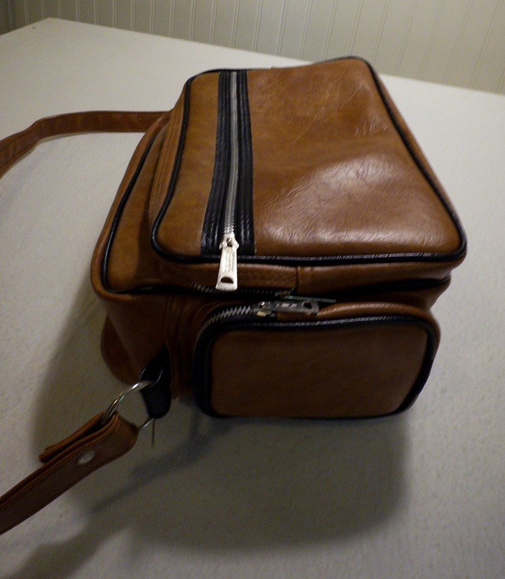 Vintage Shoulder Bag Brown Faux Leather “MIT” Zipper 4 Zip Sections Mid Century