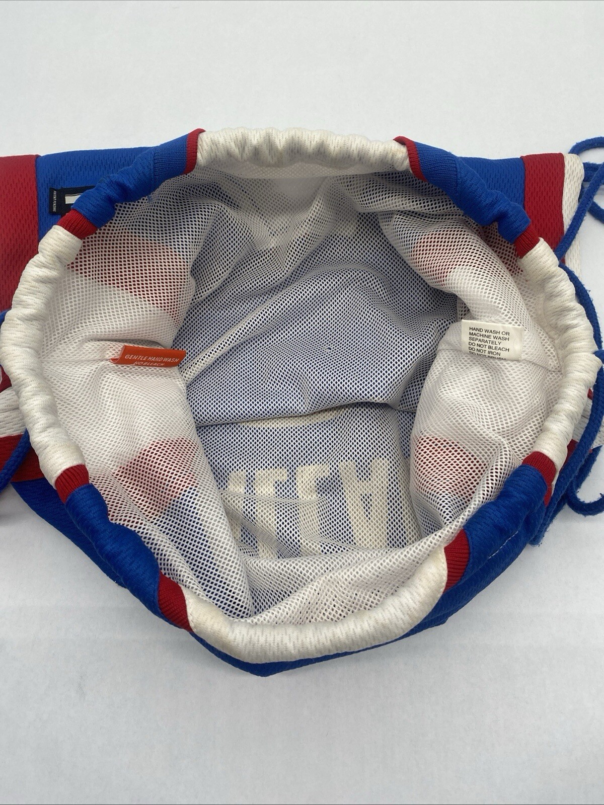 (2) WALLACE Drawstring Cinch Sacks Backpack School Tote Gym Bags Red White Blue