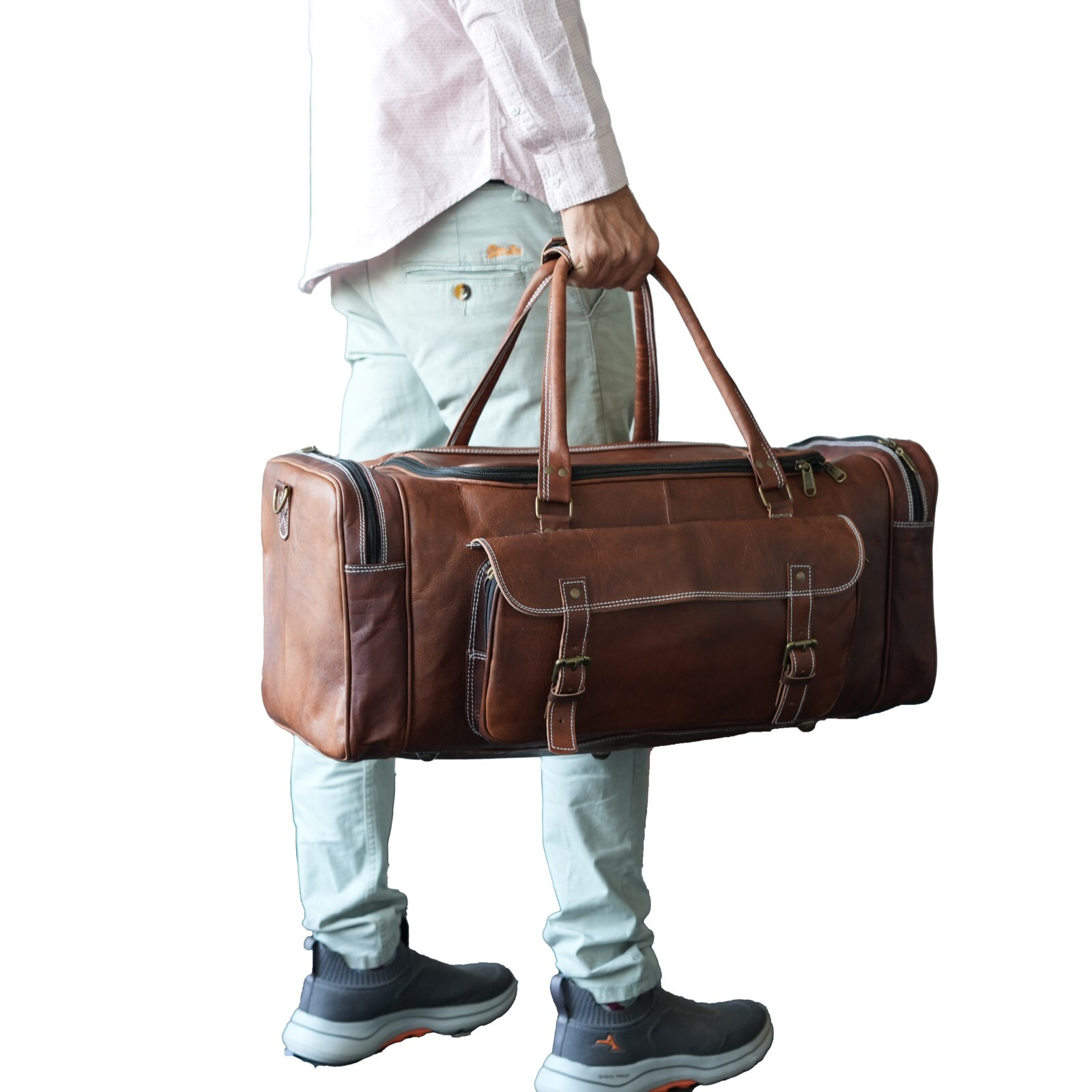 Mens Vintage Genuine Leather Duffle Bag Overnight Weekender Retro Luggage Unisex
